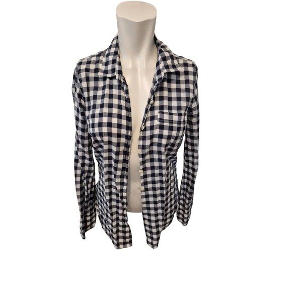 J. CREW Gingham Button Down Shirt Cotton Shirt Navy White Sz XS - Picture 5 of 9